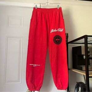 SHADOW HILL red terry knit elastic waist cropped logo graphic jogger sweat pants
